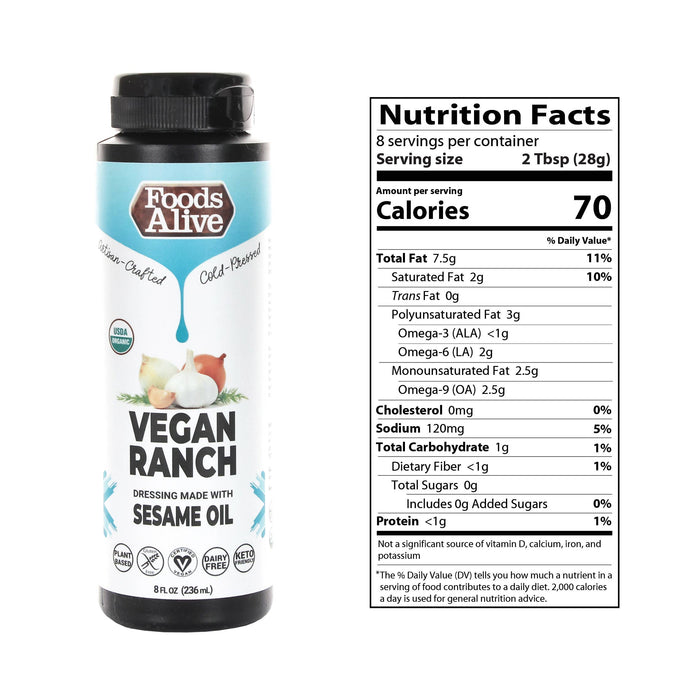 Foods Alive - Vegan Ranch Dressing - Organic, Plant Based, Vegan, Keto